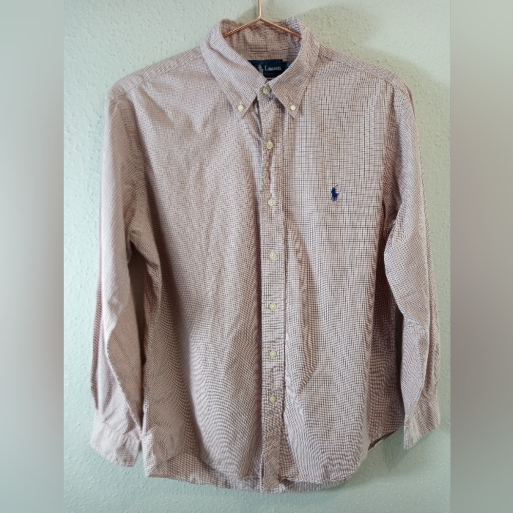 Men's Ralph Lauren Red Blue White Button Down Custom Fit 15 1/2